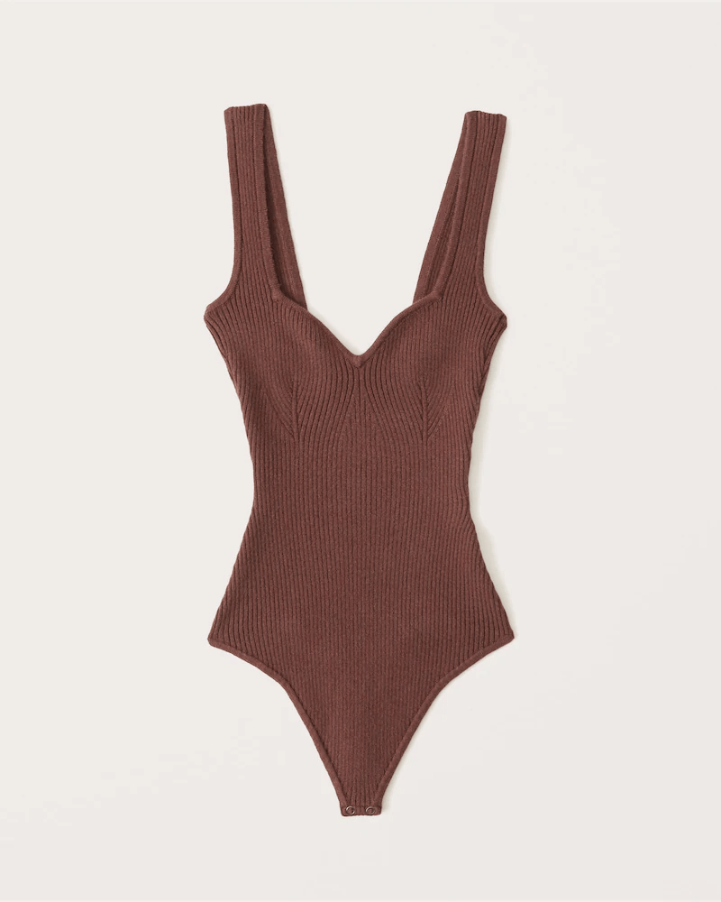 Abercrombie and Fitch + Elevated Ribbed Knit Sweetheart Bodysuit