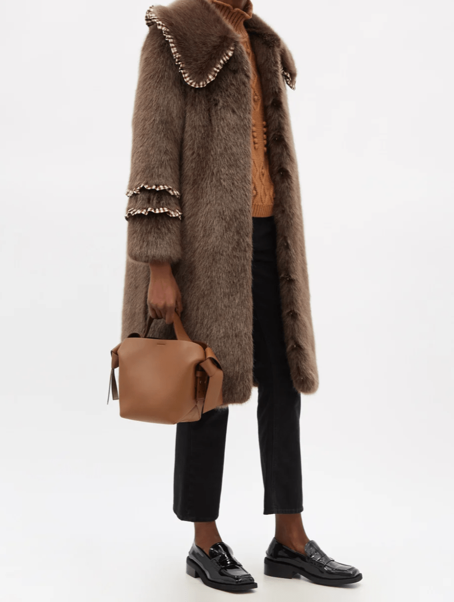 Shrimps + Brandy ruffletrimmed faux fur coat