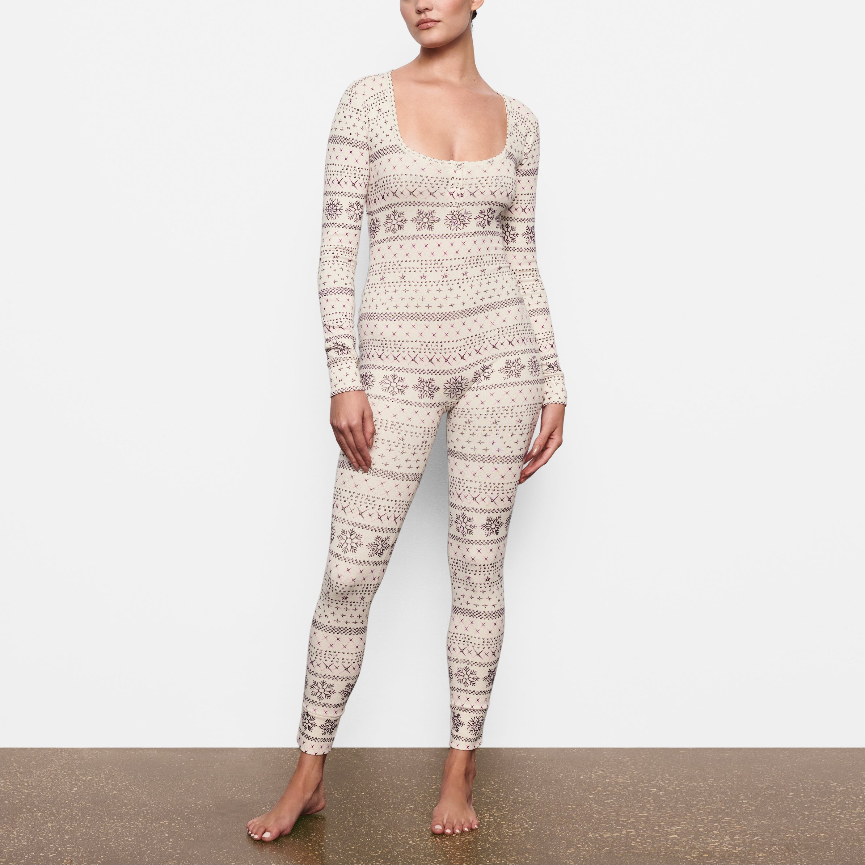 Skims + POINTELLE HENLEY ONESIE CREAM FAIR ISLE