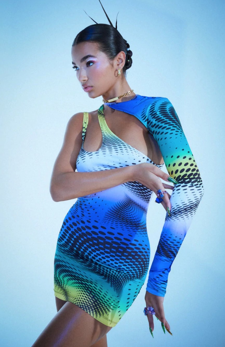 Jaded London + Y2k Dot Swirl Asymmetric Dress