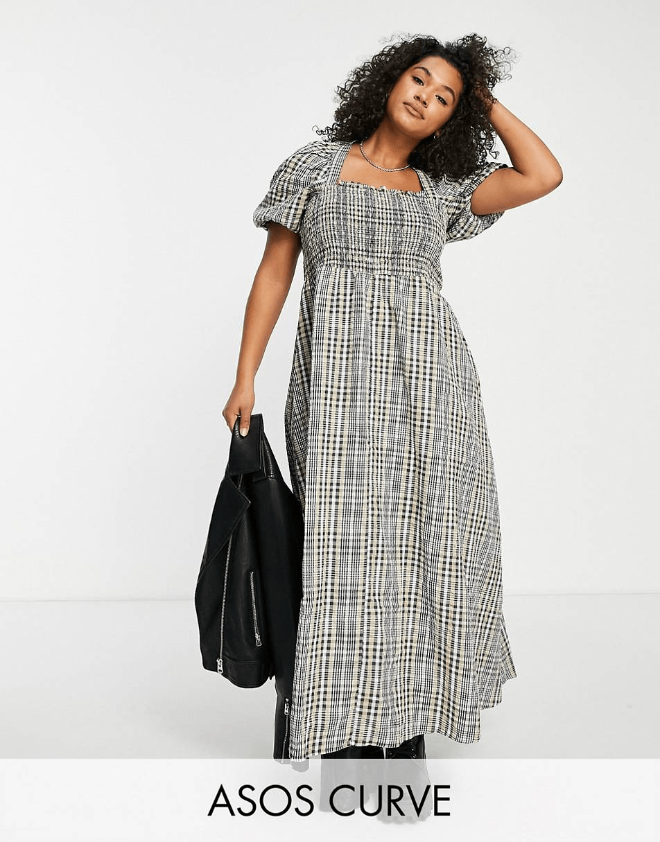 ASOS CURVE + Maxi Dress With Puff Sleeve
