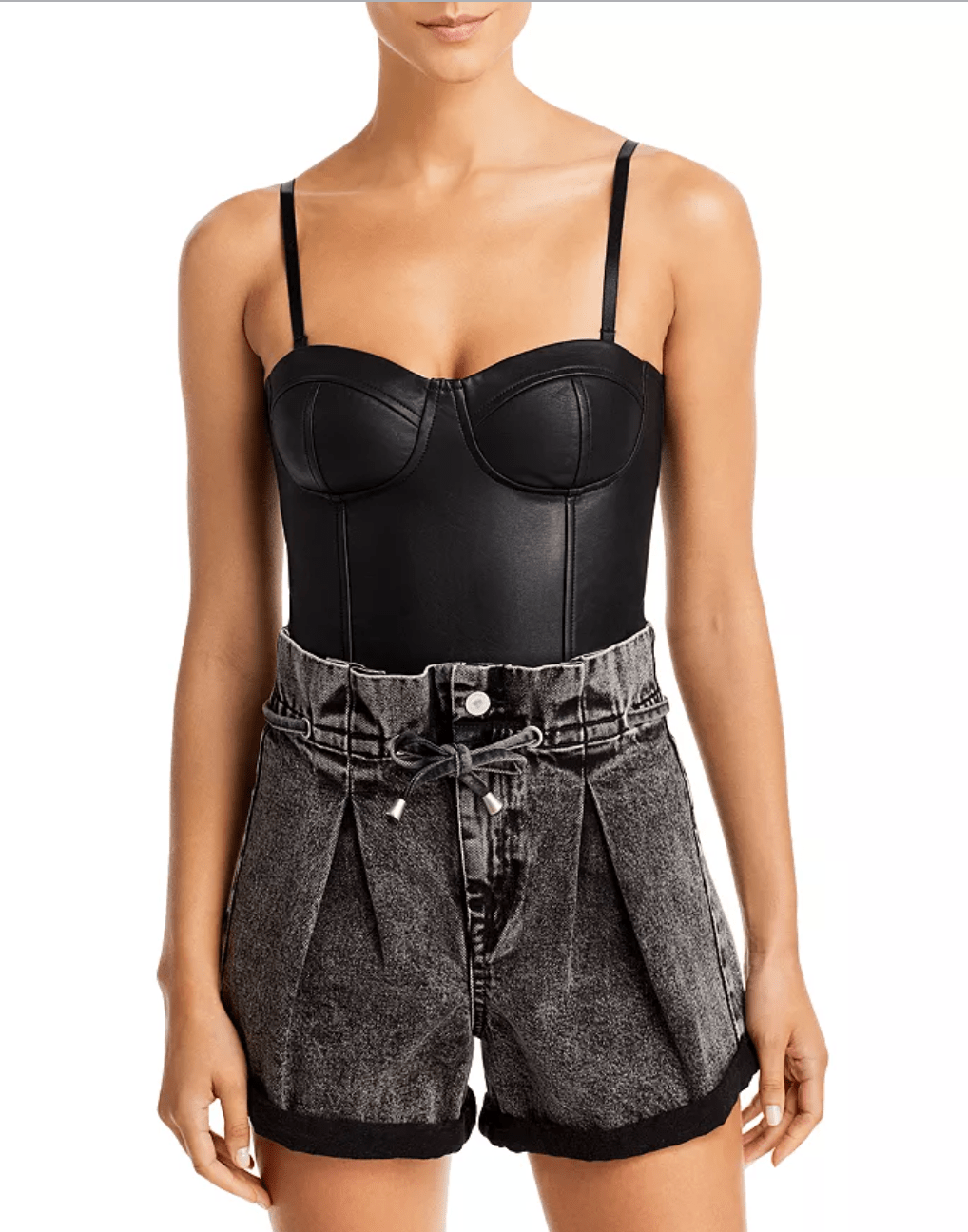AQUA + Faux Leather Bustier Bodysuit