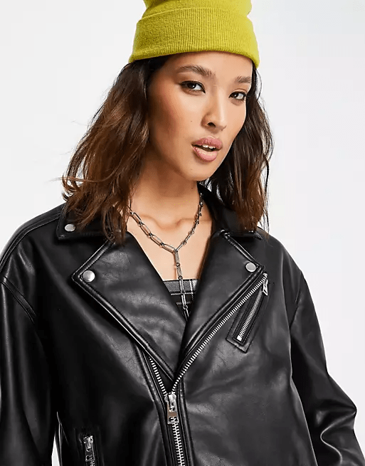 + Faux Leather Oversized Moto Jacket