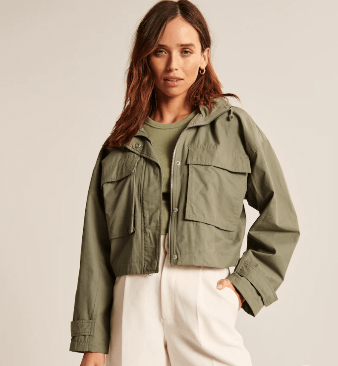 Abercrombie & Fitch + Cropped Hooded Utility Jacket