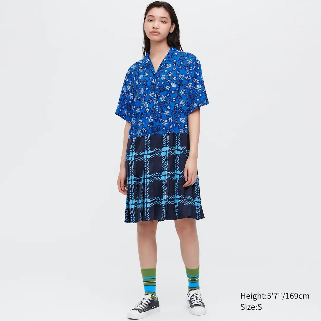 Uniqlo x Marni + Marni Open Collar Short Sleeved Pleated Dress