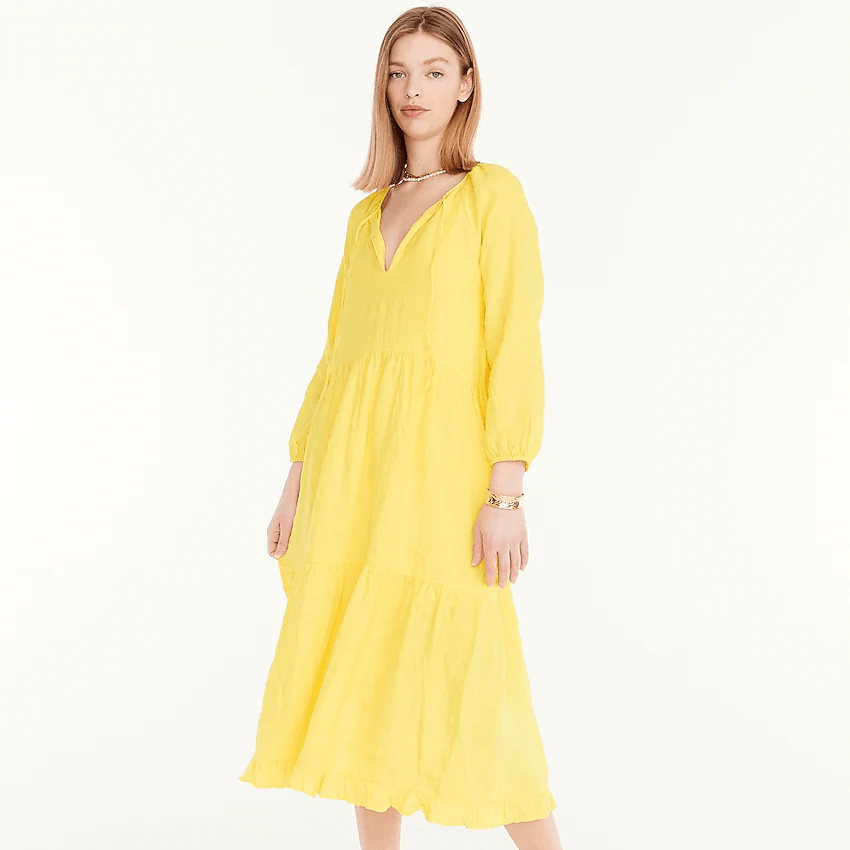 J. Crew + Longsleeve tiered dress in linen
