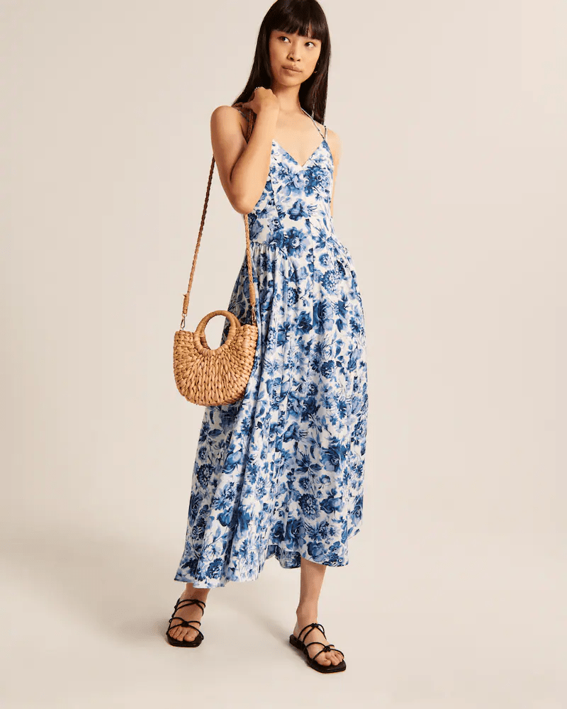 Abercrombie & Fitch + Strappy Plunge Corset Maxi Dress