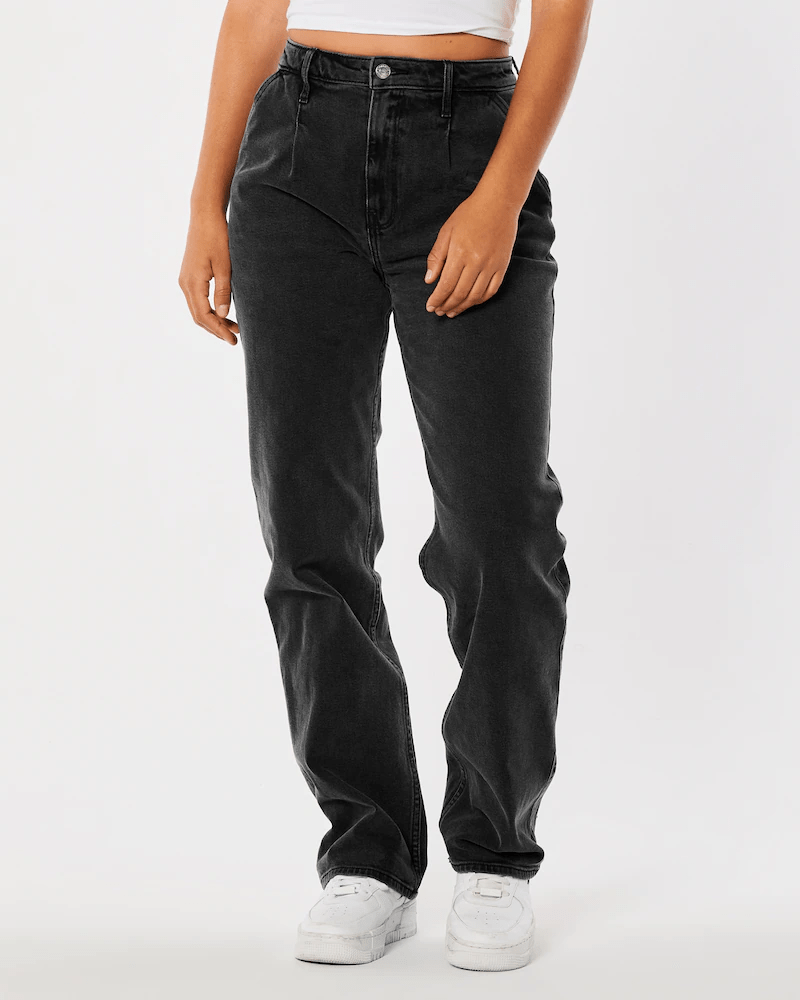 Hollister + Ultra HighRise Black Pleated Dad Jeans