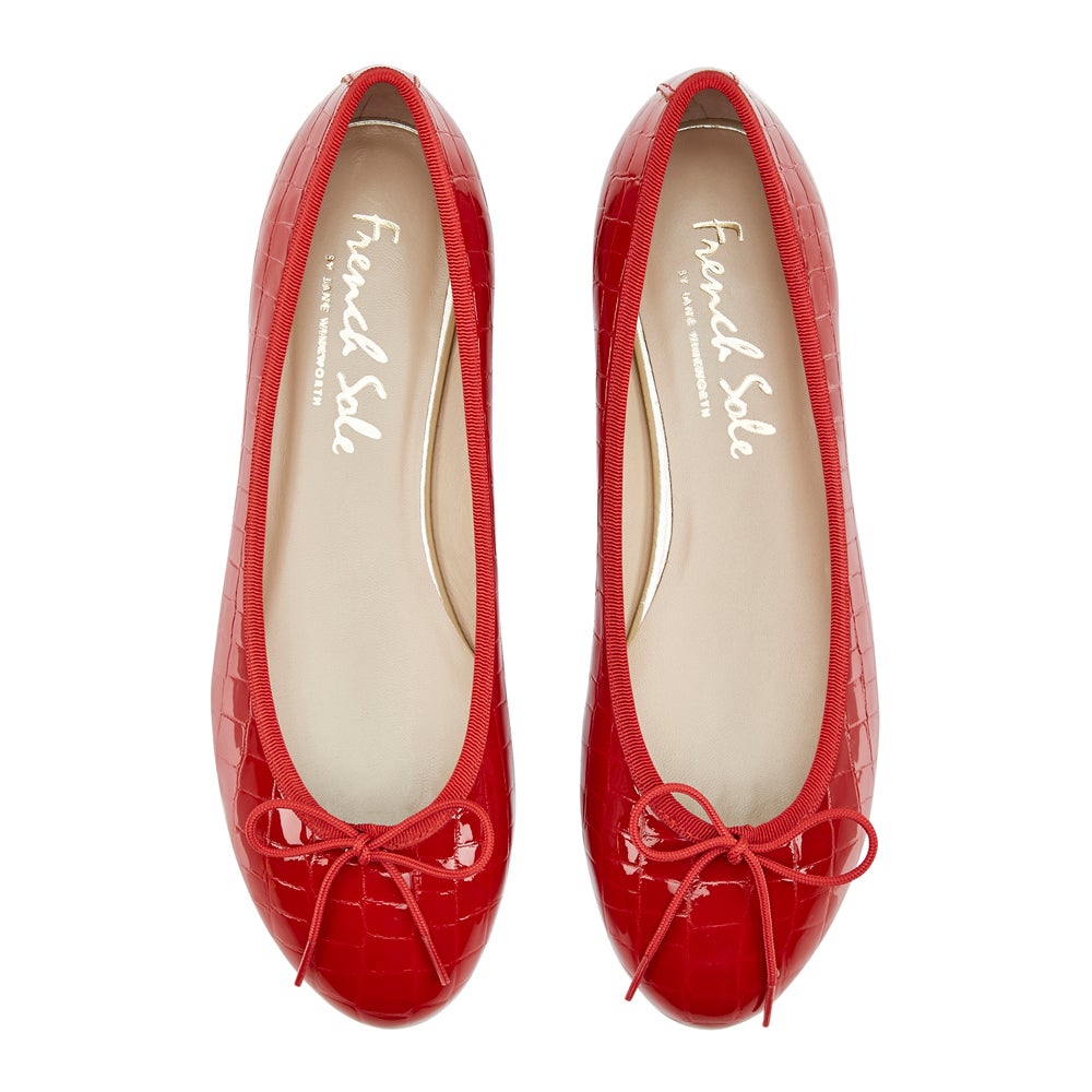 French Sole + Amelie CrocEffect PatentLeather Ballet Flats