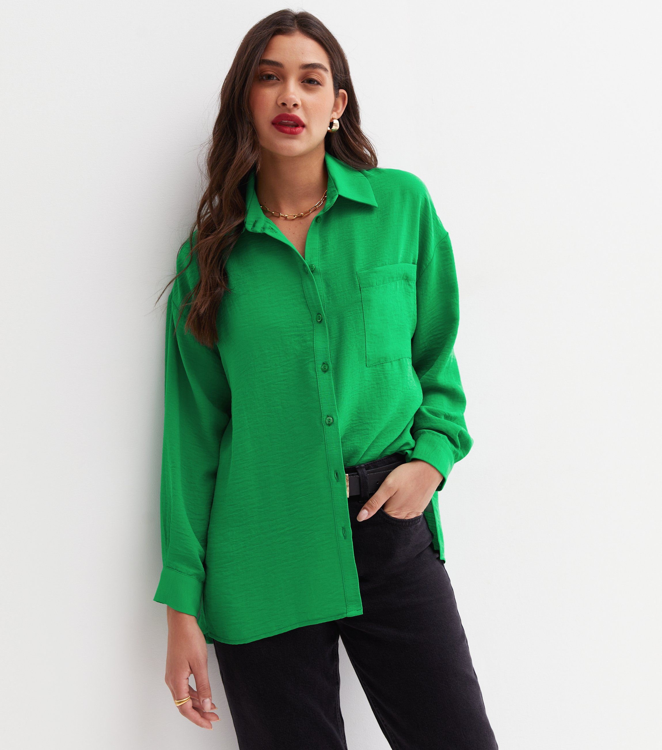 New Look + Green Pocket Front Oversized Shirt