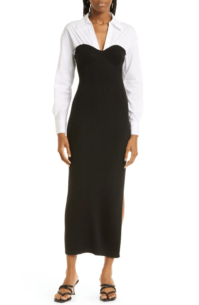 Staud + Hazel Bustier Long Sleeve Wool Blend Dress