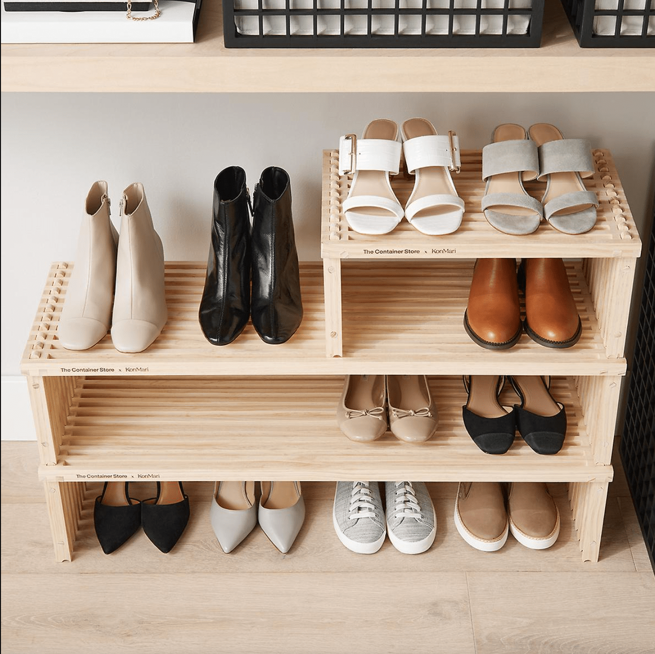 Marie Kondo + Large Shoji Stacking Slatted Wood Shoe Shelf