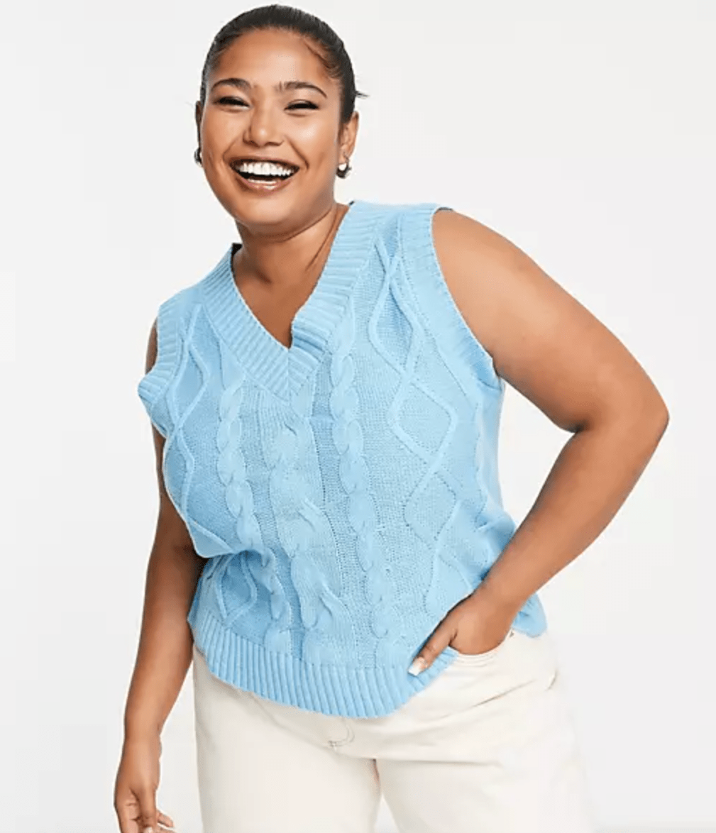 Yours + Cable Knitted Vest In Blue