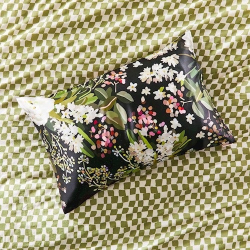 Adairs + Kimmy Hogan Gathered Midnight Green Pure Silk Printed Pillowcase