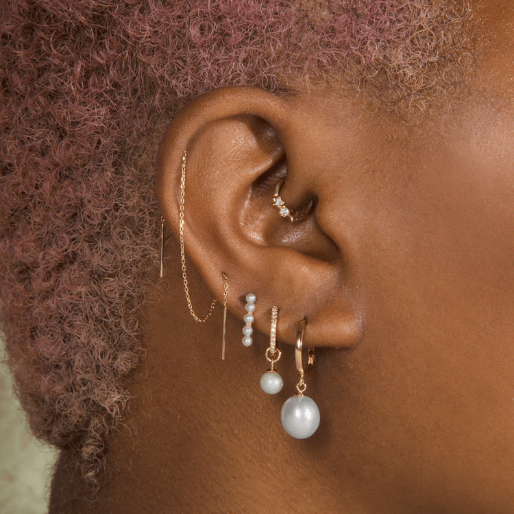 Stone and Strand + Extra Long Gold Threader Earring