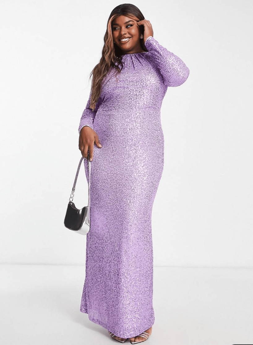 Jaded Rose Plus + Long Sleeve Maxi Dress In Purple Sequin