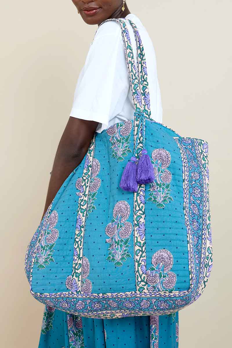 East + Dotty Print Quilted Tote Bag