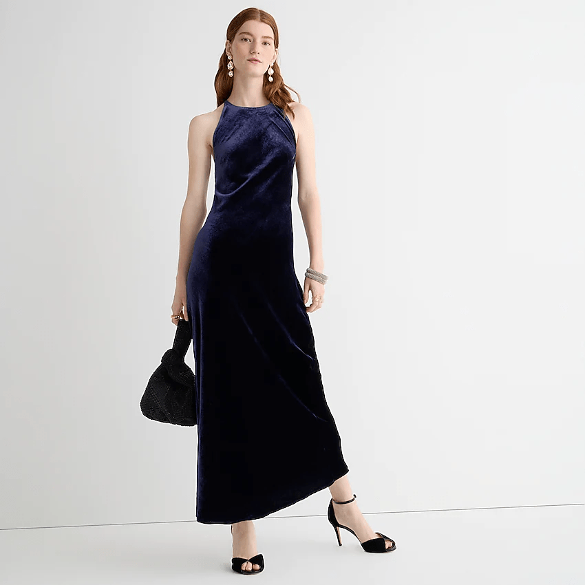J.Crew + Silk velvet halter slip dress