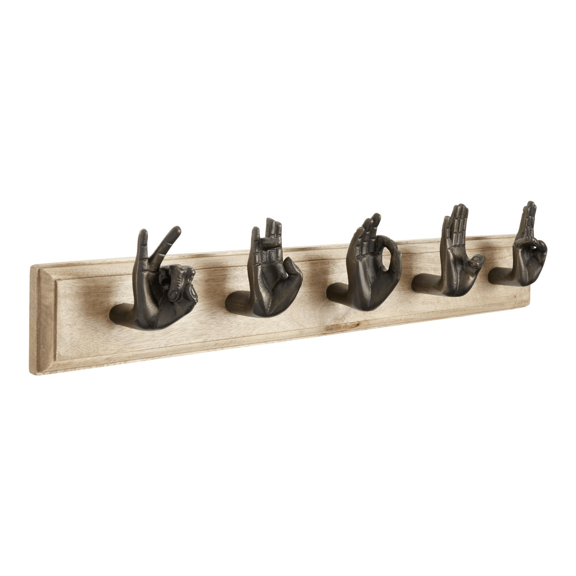 World Market + Wood And Bronze Mudra Hands Wall Rack