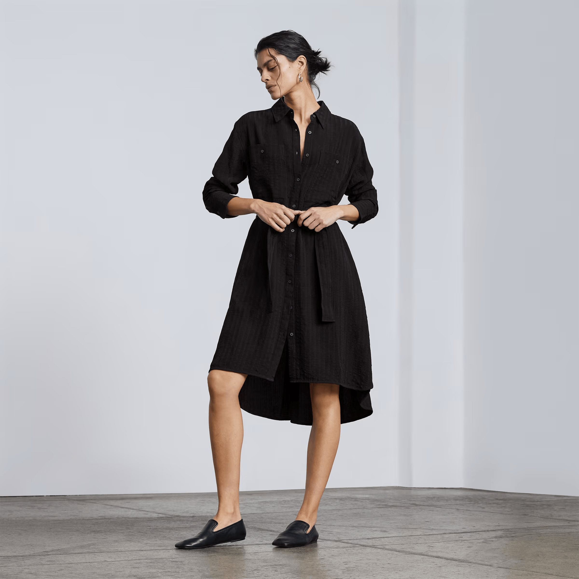 Everlane + The City Stripe Draped Shirt Dress