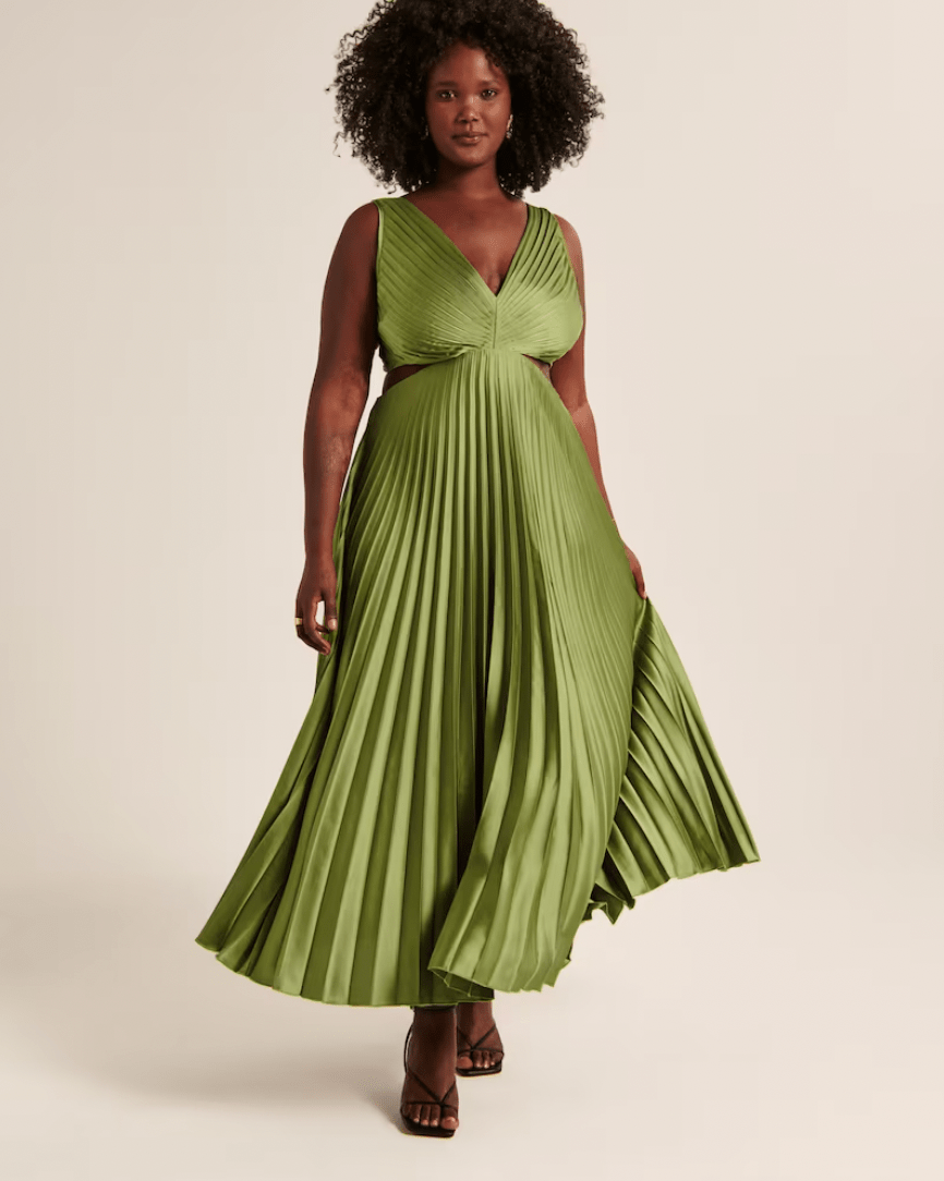 Abercrombie & Fitch + Satin Pleated Cutout Maxi Dress