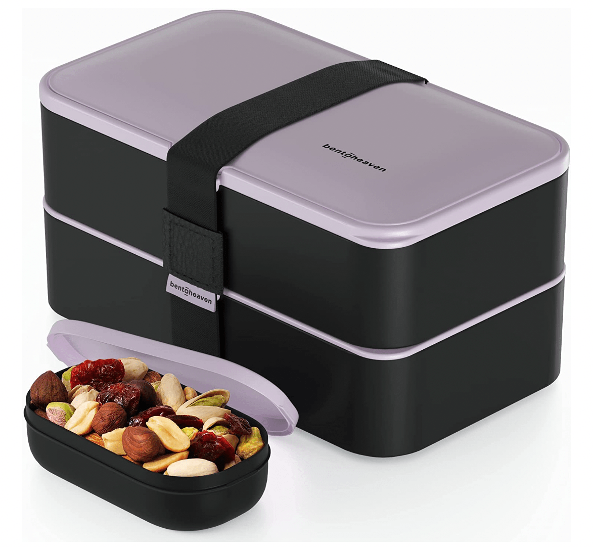 BentoHeaven + 2 Compartment Bento Box with Sauce Container & Utensils