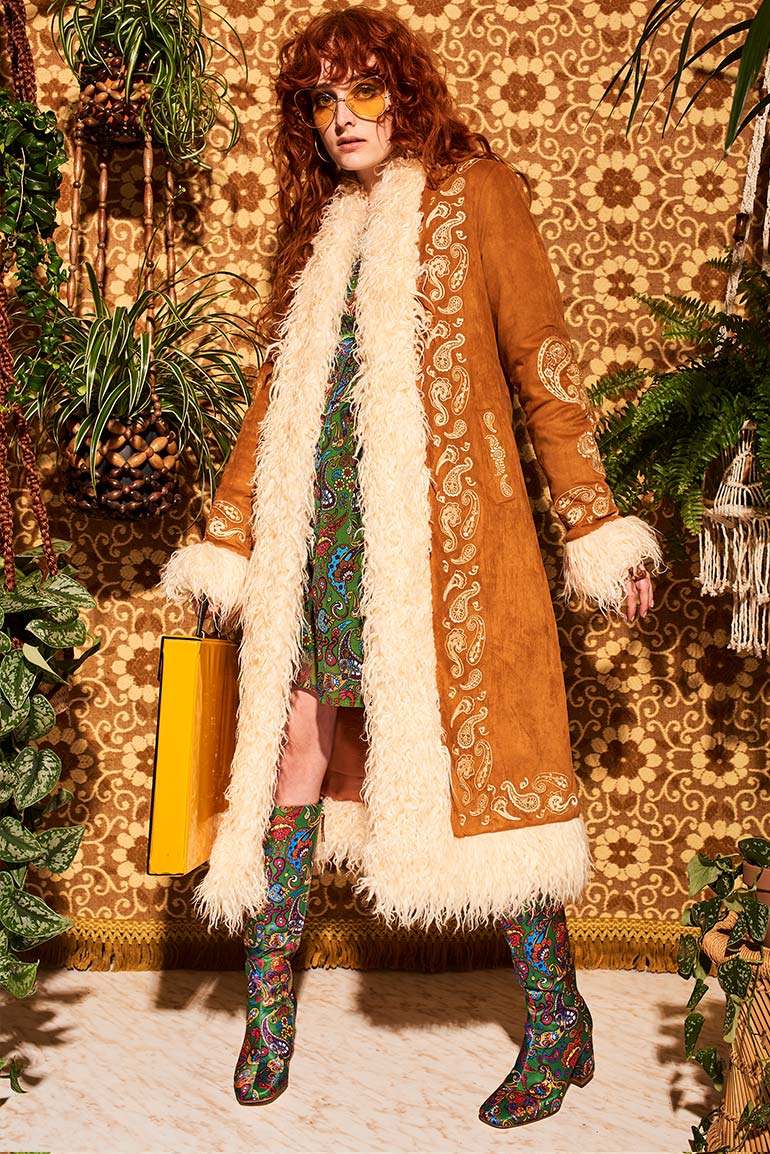 The Hippie Shake + Breaking Hearts Tan Embroidered Long Penny Lane Coat
