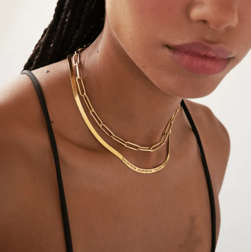 Oak & Luna + Herringbone Engraved Slim Chain Necklace