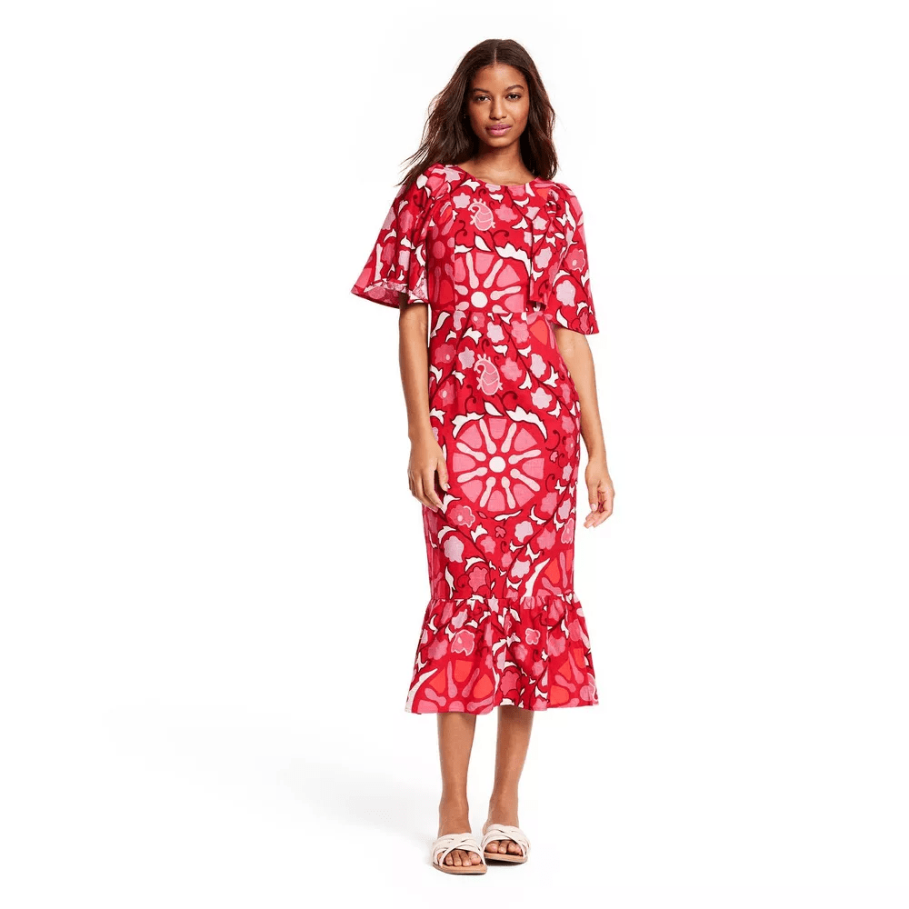 RHODE x Target + Zinnia Floral Print Bell Sleeve Midi Dress