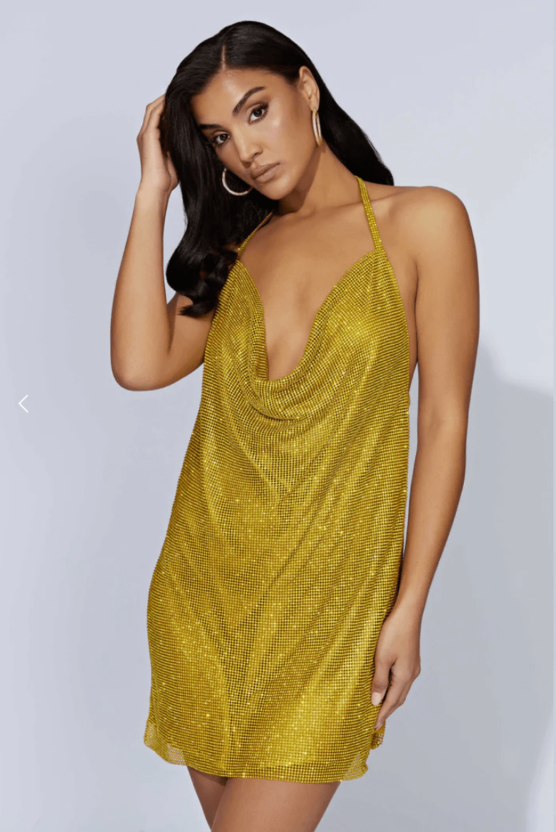 Siya + Halter Glow Mesh Mini Dress