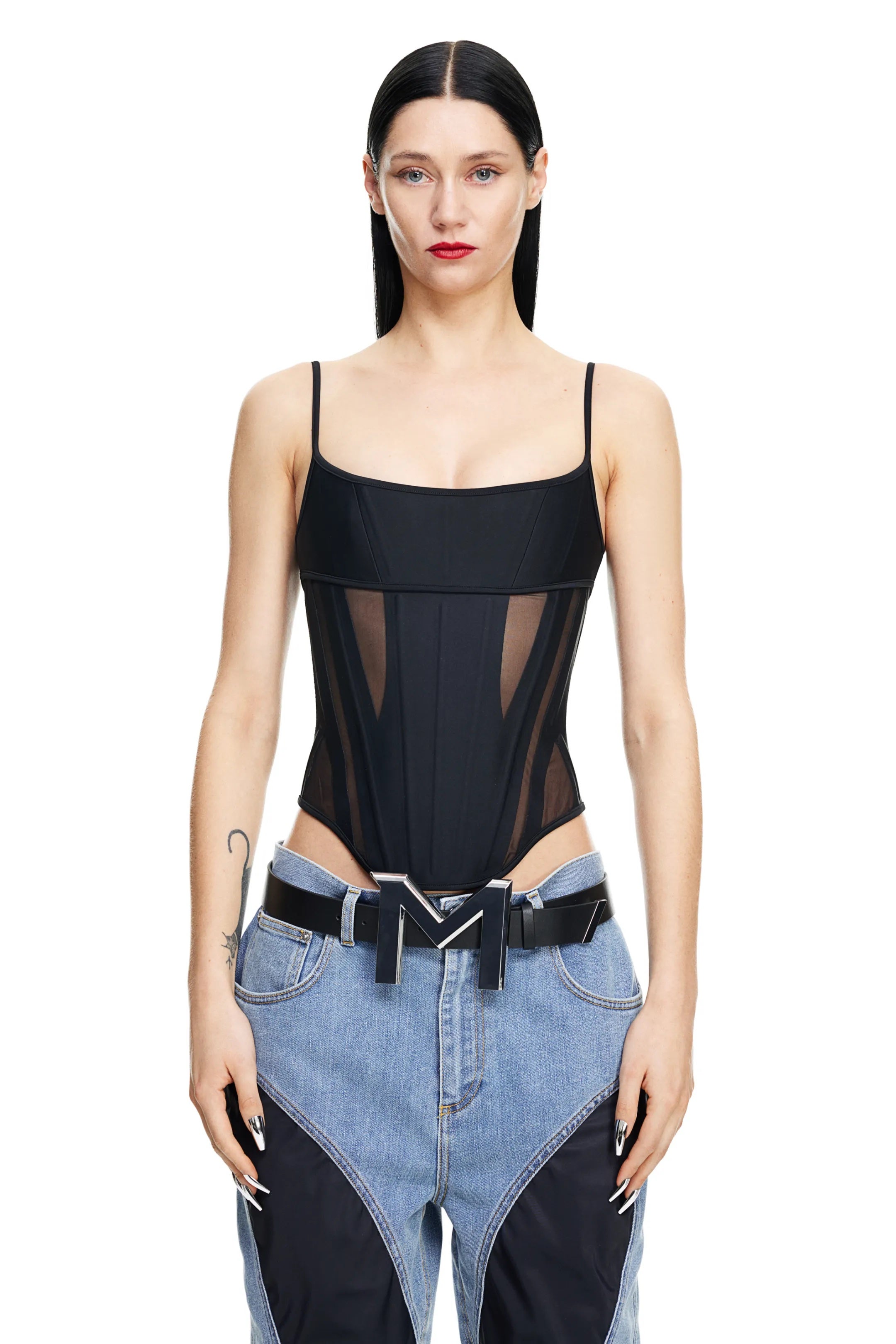H&M x Mugler + MeshPaneled Corset Top