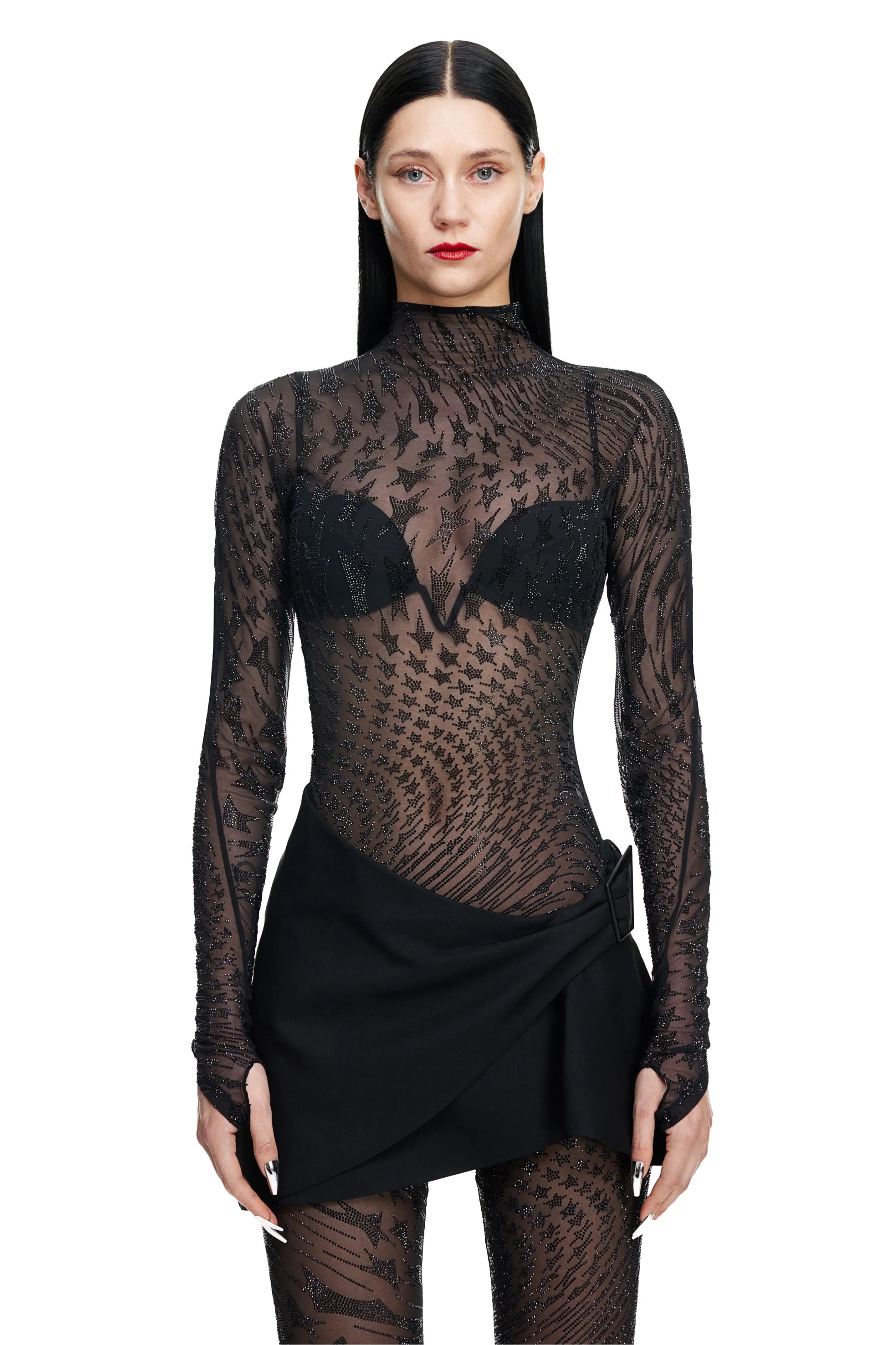 H&M x Mugler + RhinestoneEmbellished Mesh Top