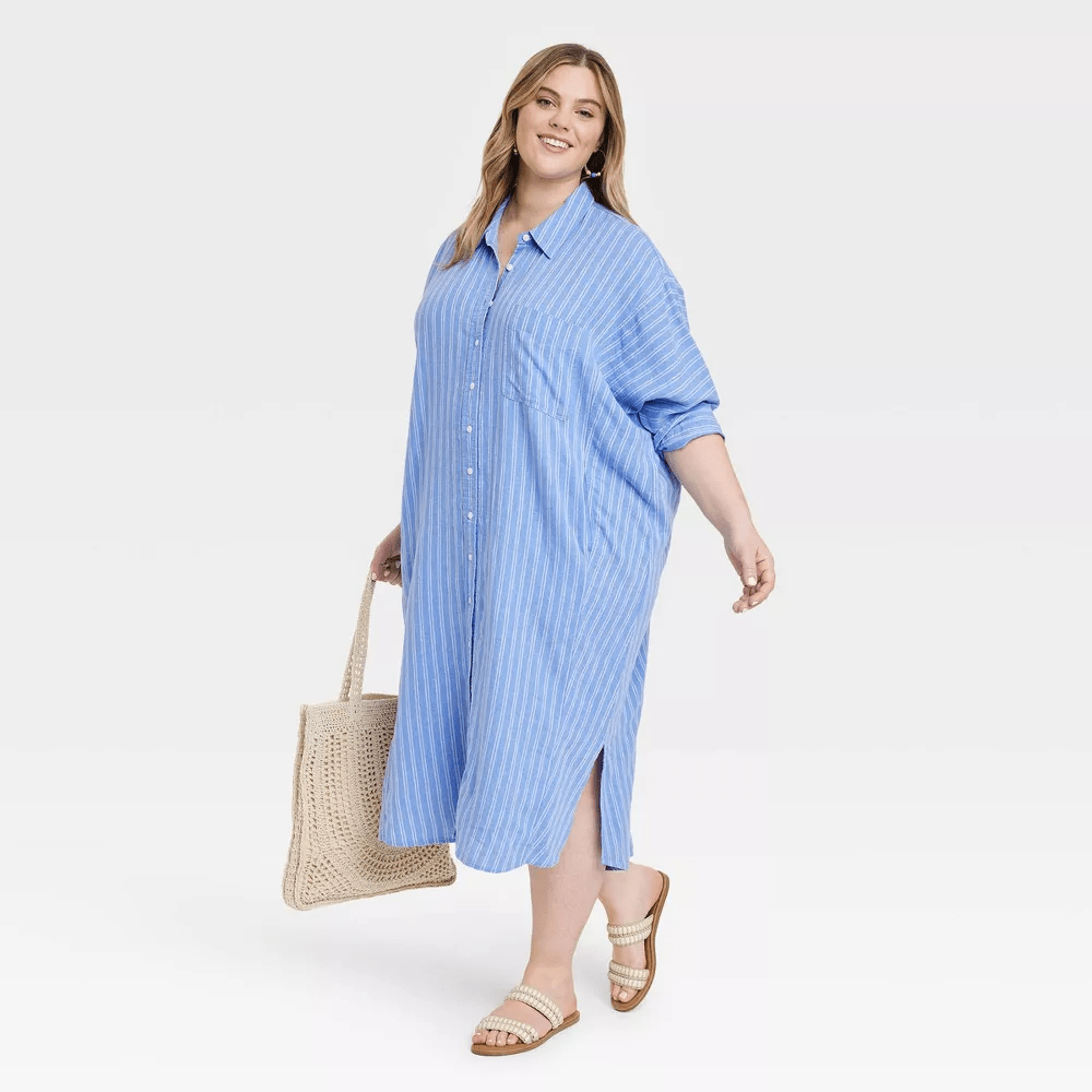Universal Thread + 3/4 Sleeve Linen Midi Shirtdress