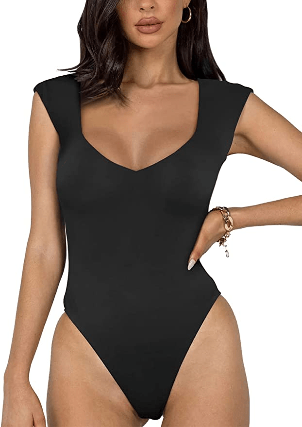 Reoria + V Neck Double Lined Going Out Bodysuit