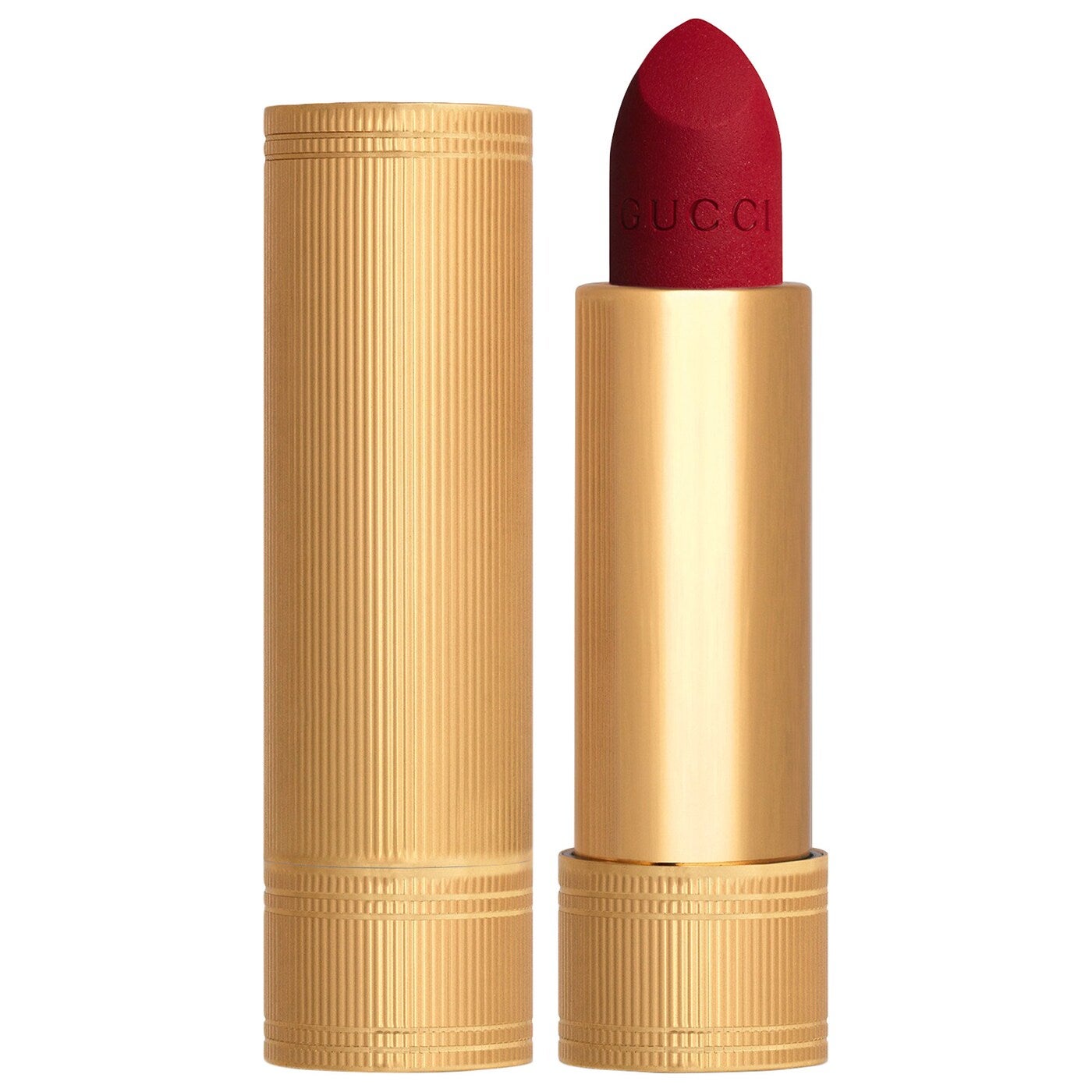 Gucci + Velvet Matte Lipstick in 502 Eadie Scarlet