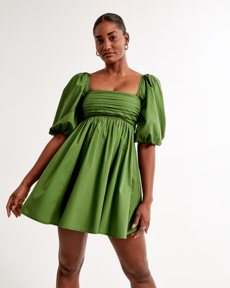 Abercrombie and Fitch + Emerson Ruched Puff Sleeve Mini Dress