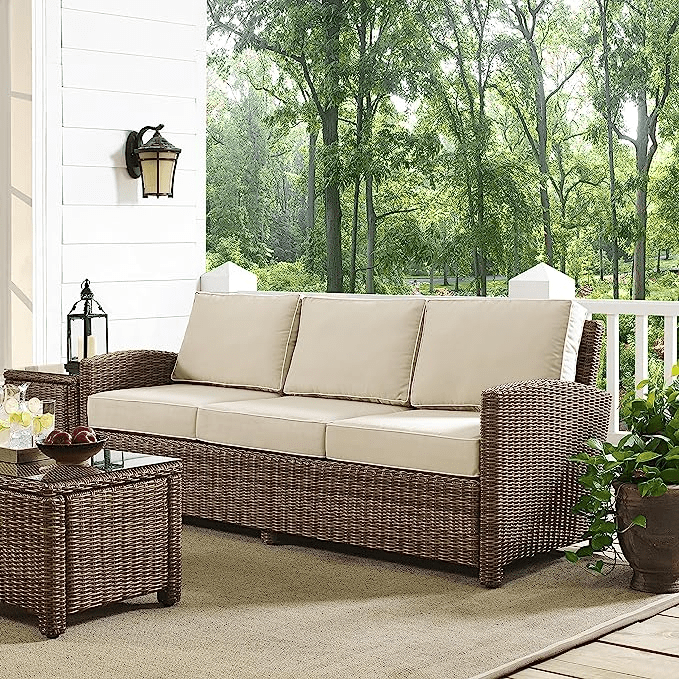 Crosley Furniture + Bradenton Outdoor Wicker Patio Sofa With Cushions