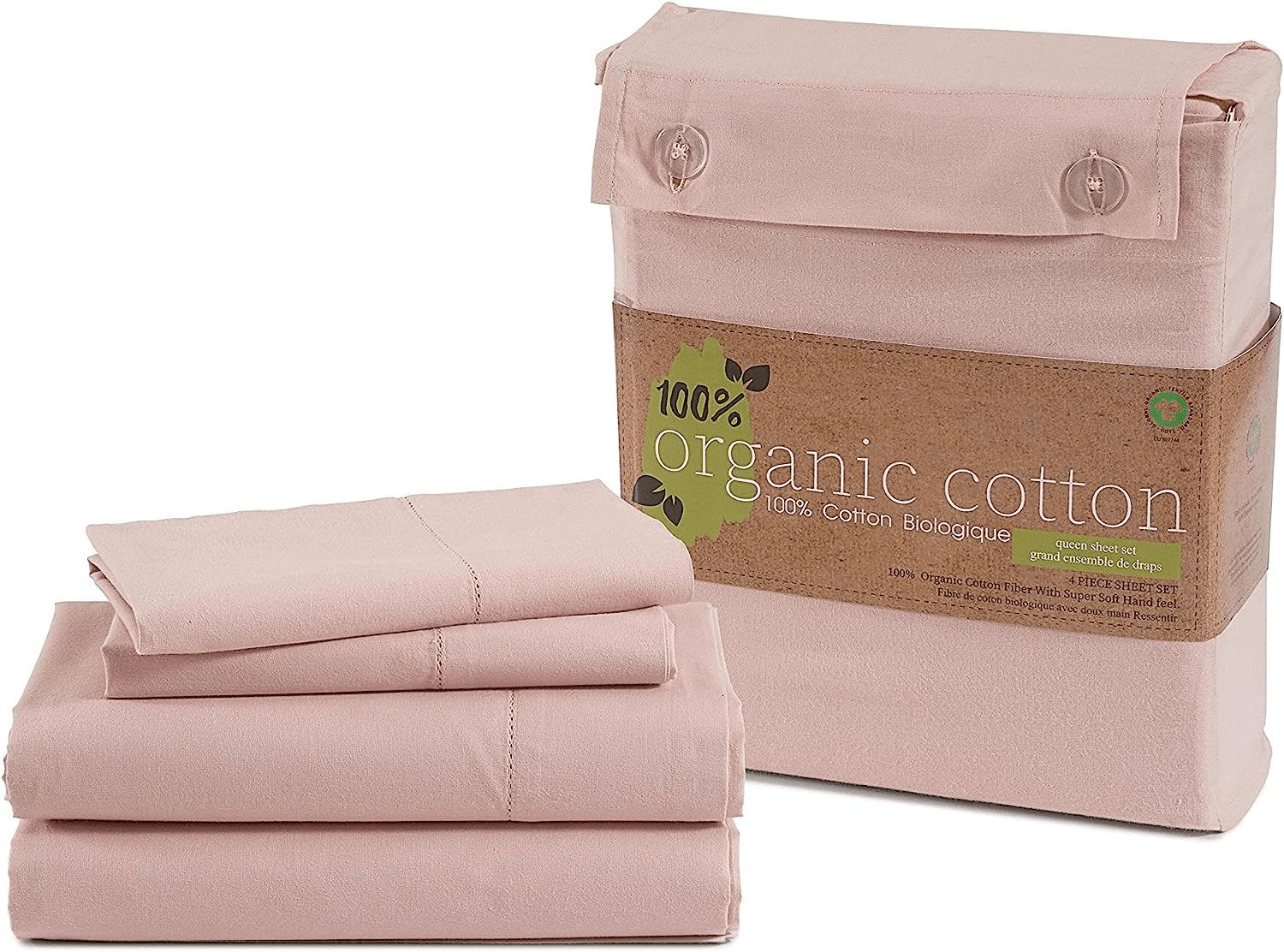 Lane Linen + 100 Organic Cotton Sepia Rose Queen Sheets