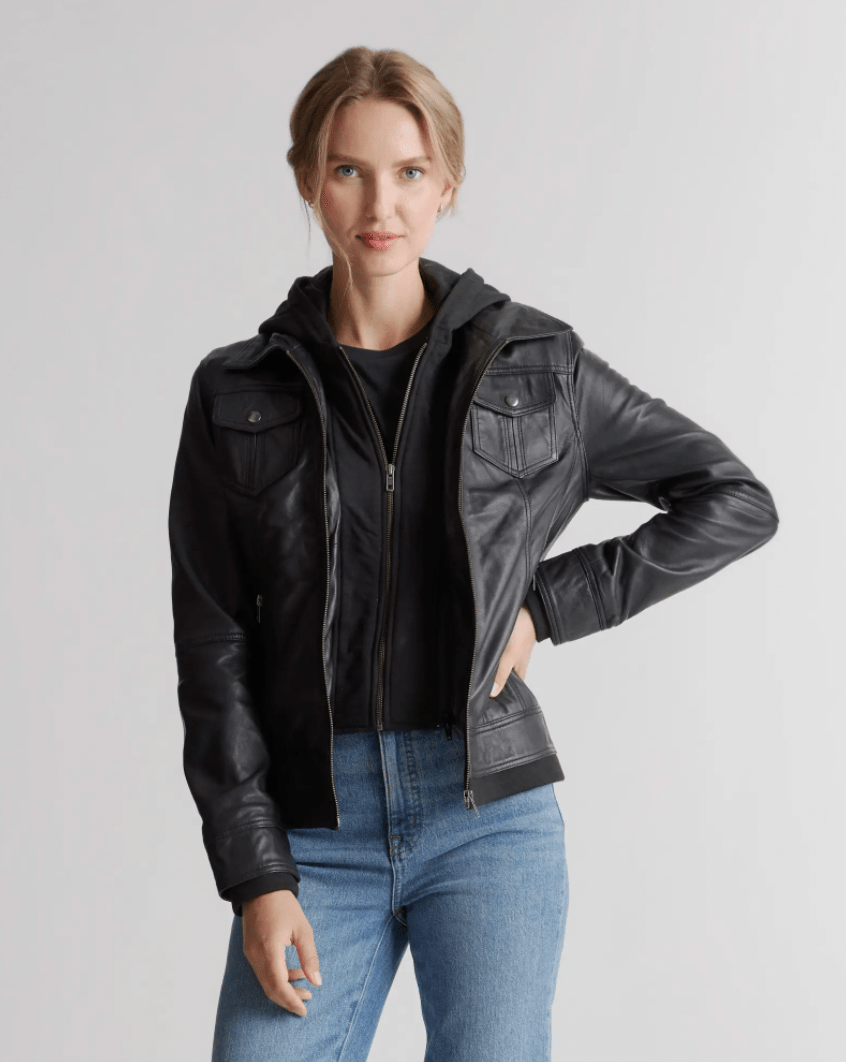 Quince + 100 Leather Jacket With Hood