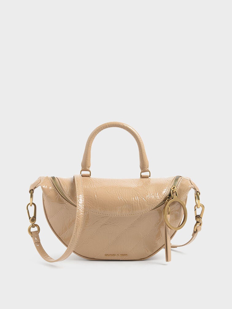 Charles & Keith + Philomena Wrinkled Patent SemiCircle Crossbody Bag