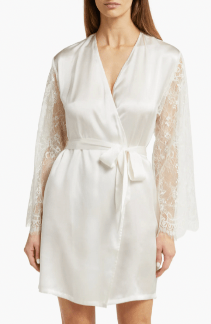 Nordstrom + Lace Trim Washable Silk Robe