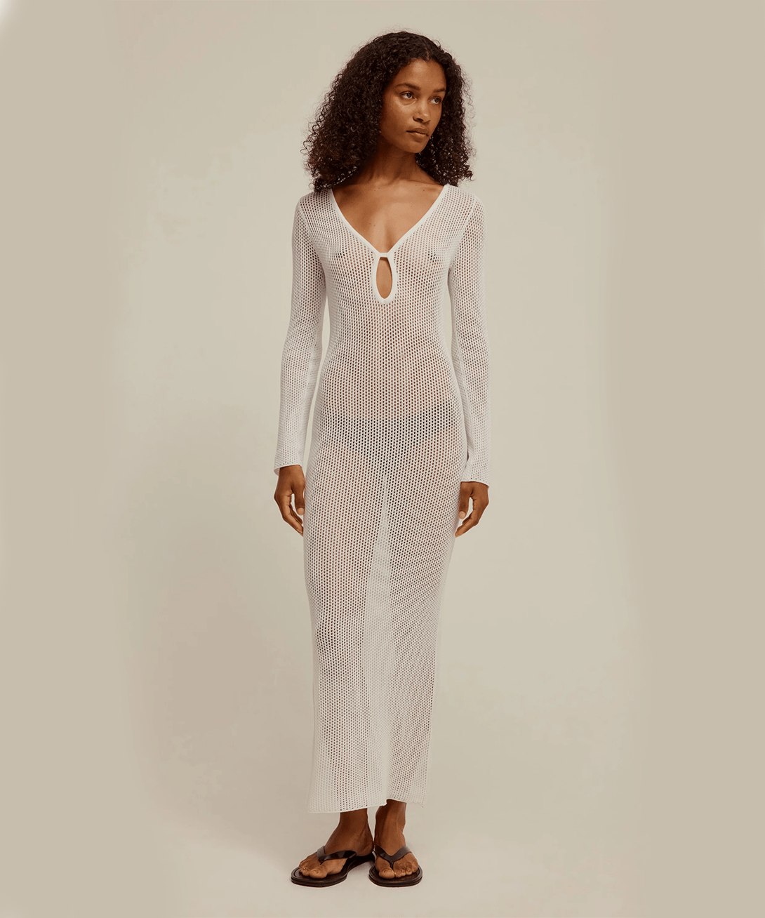 Venroy + Long Sleeve Crochet Maxi Dress