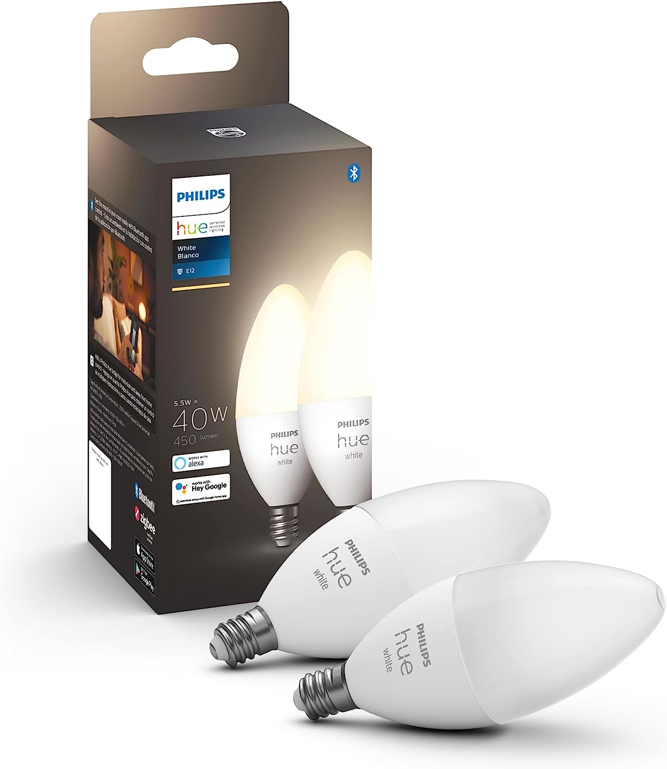Philips + Hue Smart 40W B39 CandleShaped LED Bulb