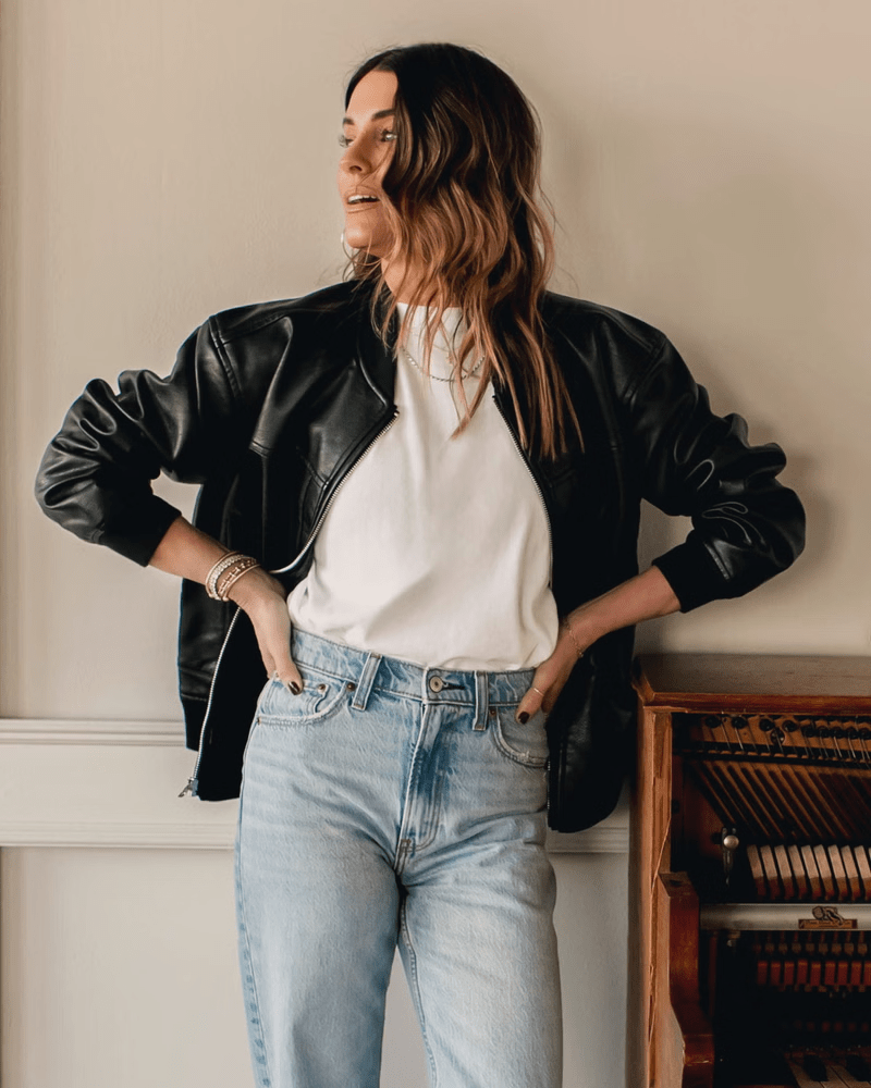 Abercrombie x Jen Reed + Vegan Leather Bomber Jacket