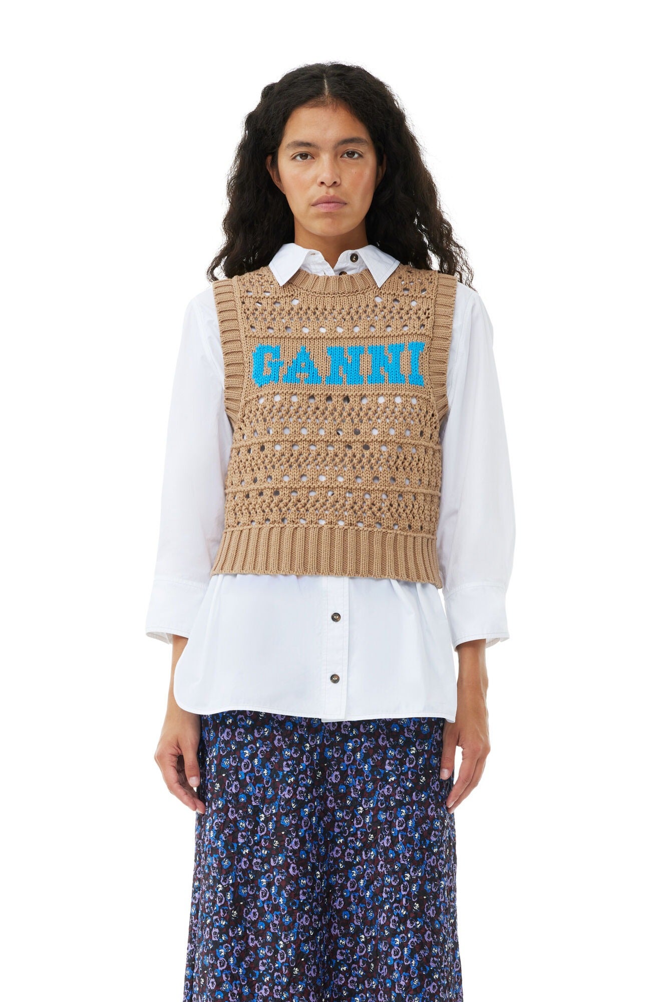 Ganni + Brown Cotton Rope Short Vest
