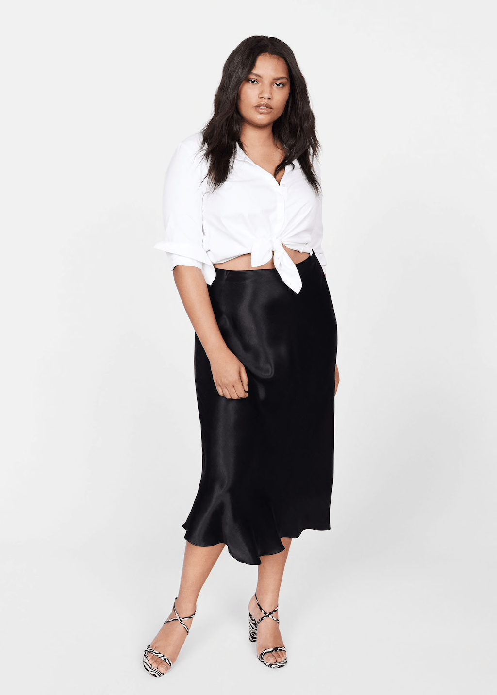 Violeta By Mango + PlusSize Midi Satin Skirt