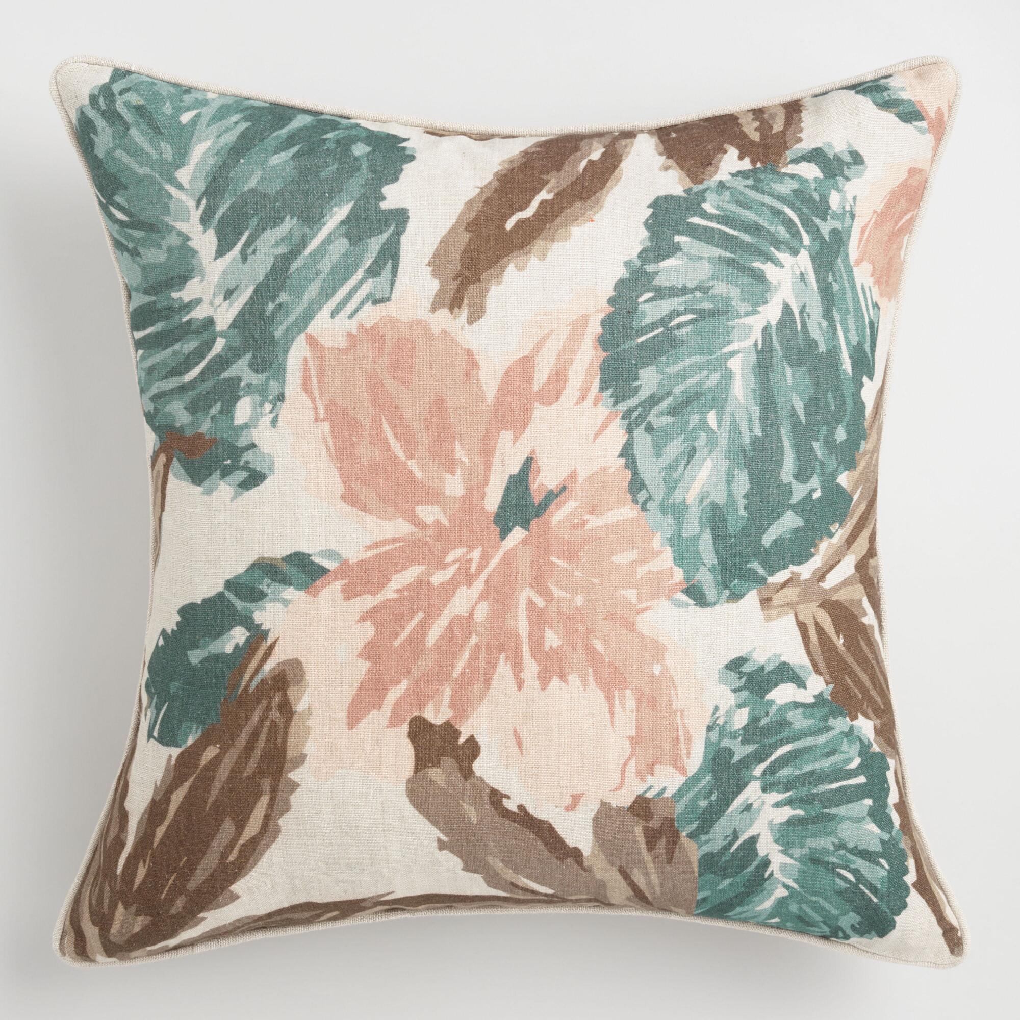 World Market + Oversized Neutral Floral Linen Villa Callie Throw Pillow
