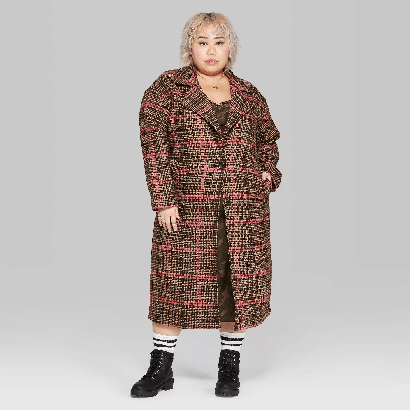 Wild Fable + Plus Size Plaid Oversized ButtonFront Wool Coat