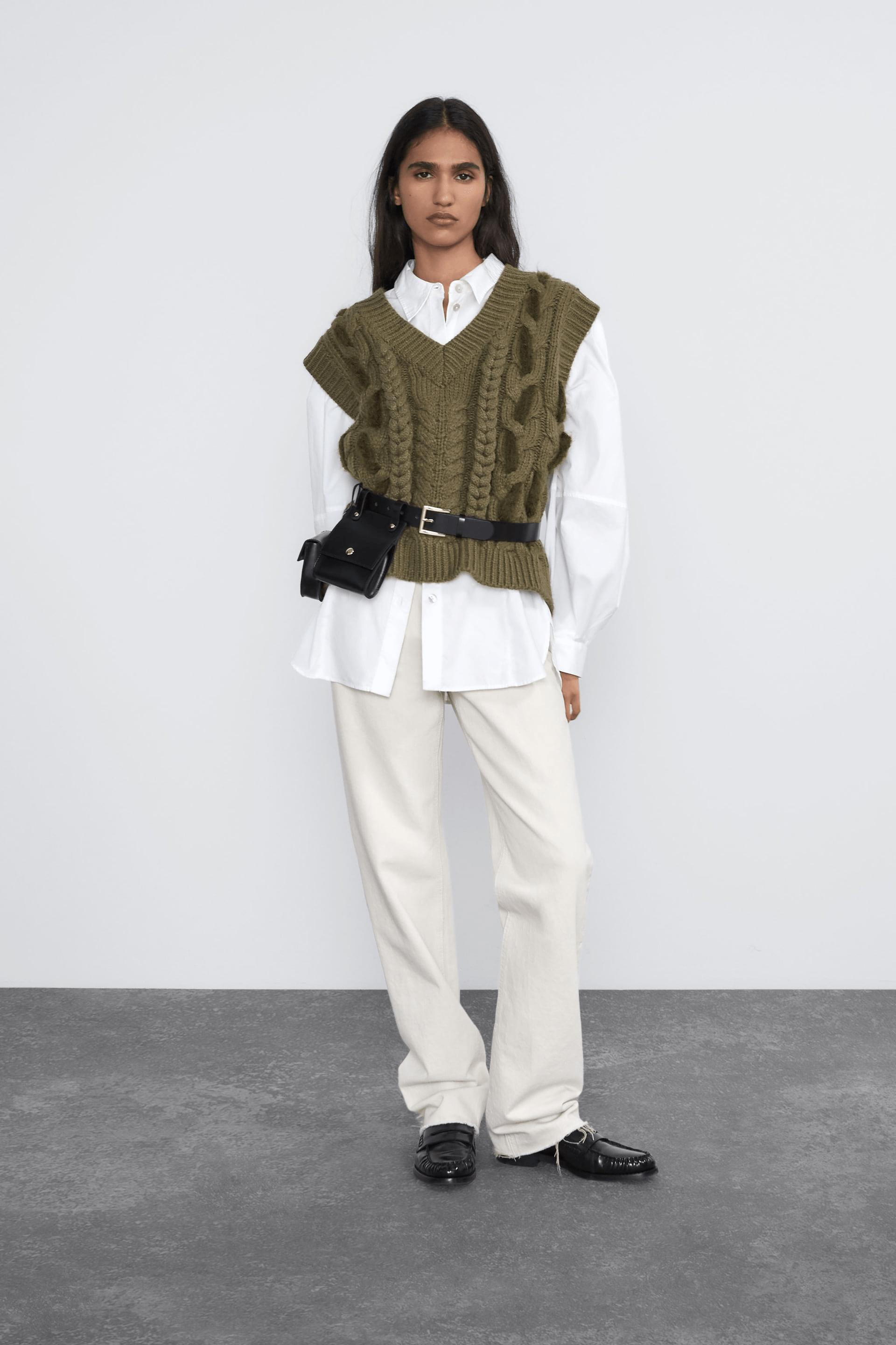 Zara + Woven Cable Knit Vest