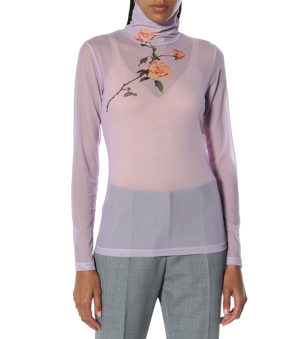 Dries Van Noten + Floral mesh turtleneck top